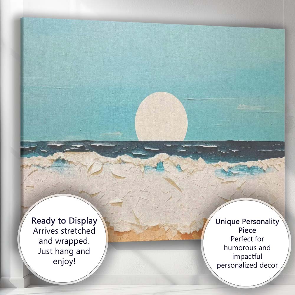 Minimalist Ocean Sunset Seascape Textured Coastal Landscape Canvas Wall Art Print Decor Picture Ready to Hang