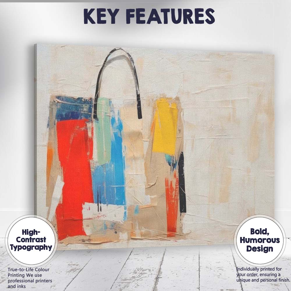 Abstract Colour Block Fashion Handbag Modern Painting Canvas Wall Art Print Decor Picture Ready to Hang