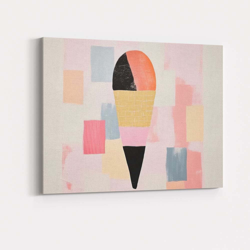 Abstract Pastel Geometric Ice Cream Cone Modern Minimalist Canvas Wall Art Print Decor Picture Ready to Hang