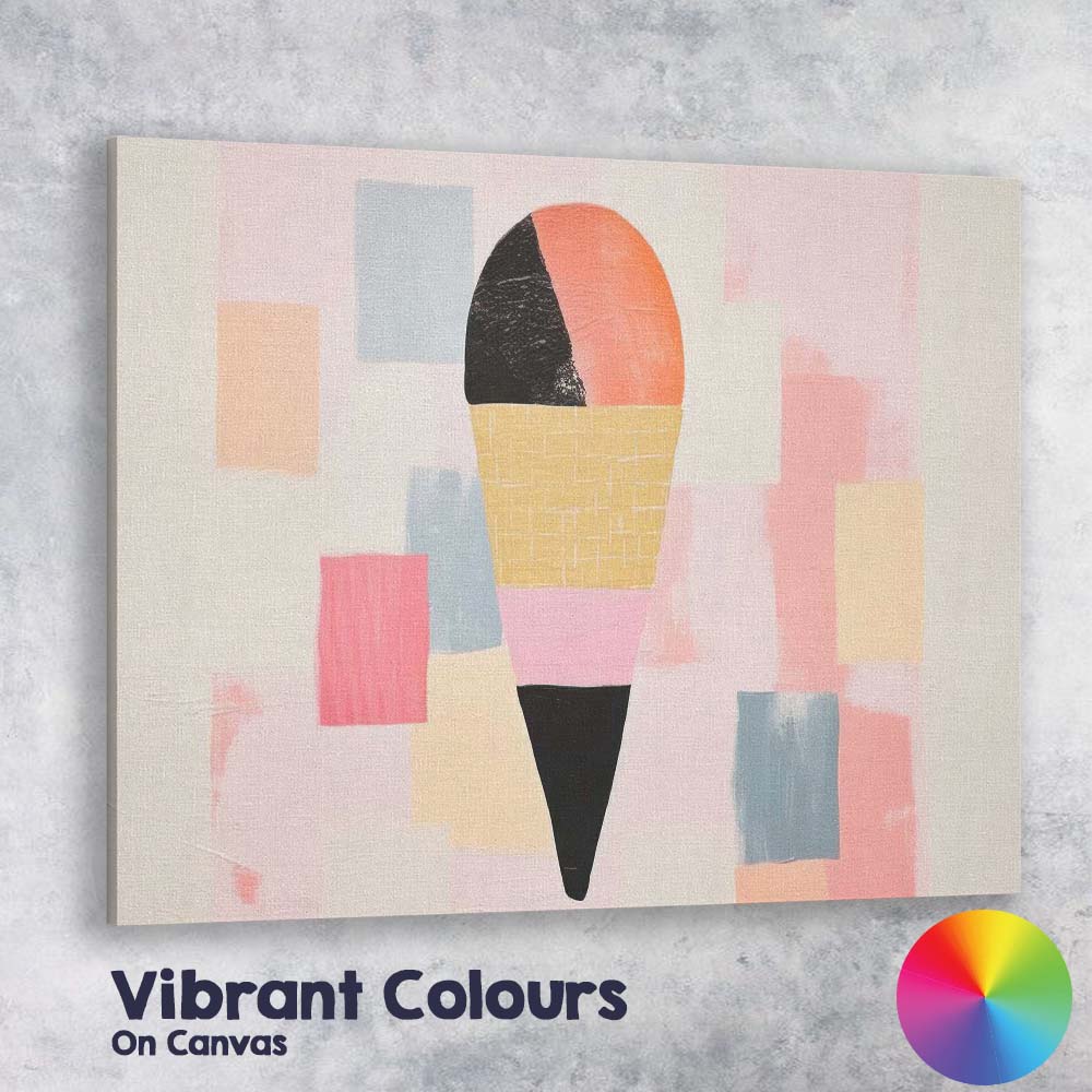 Abstract Pastel Geometric Ice Cream Cone Modern Minimalist Canvas Wall Art Print Decor Picture Ready to Hang
