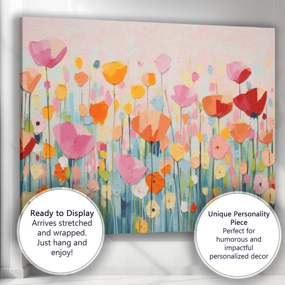 Colourful Abstract Wildflower Meadow Palette Knife Floral Canvas Wall Art Print Decor Picture Ready to Hang
