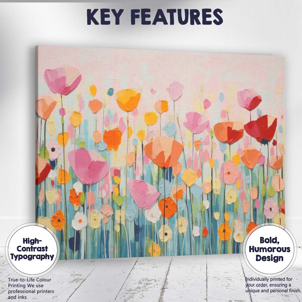 Colourful Abstract Wildflower Meadow Palette Knife Floral Canvas Wall Art Print Decor Picture Ready to Hang