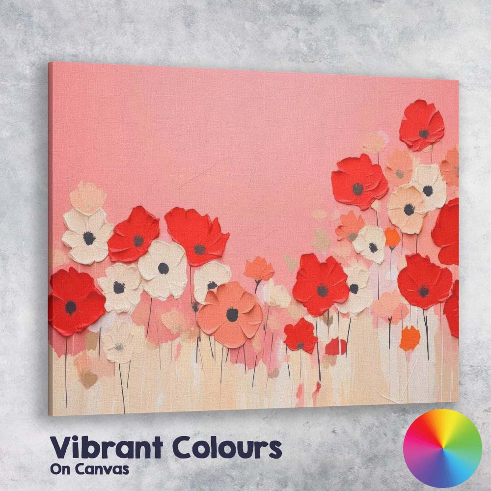 Red White Poppy Flower Garden Contemporary Floral Canvas Wall Art Print Decor Picture Ready to Hang