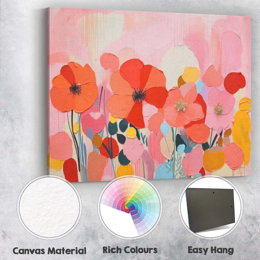 Modern Pink Floral Garden Abstract Palette Knife Painting Canvas Wall Art Print Decor Picture Ready to Hang