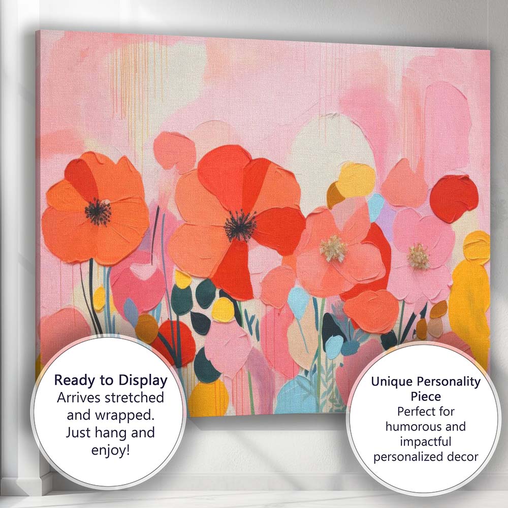 Modern Pink Floral Garden Abstract Palette Knife Painting Canvas Wall Art Print Decor Picture Ready to Hang