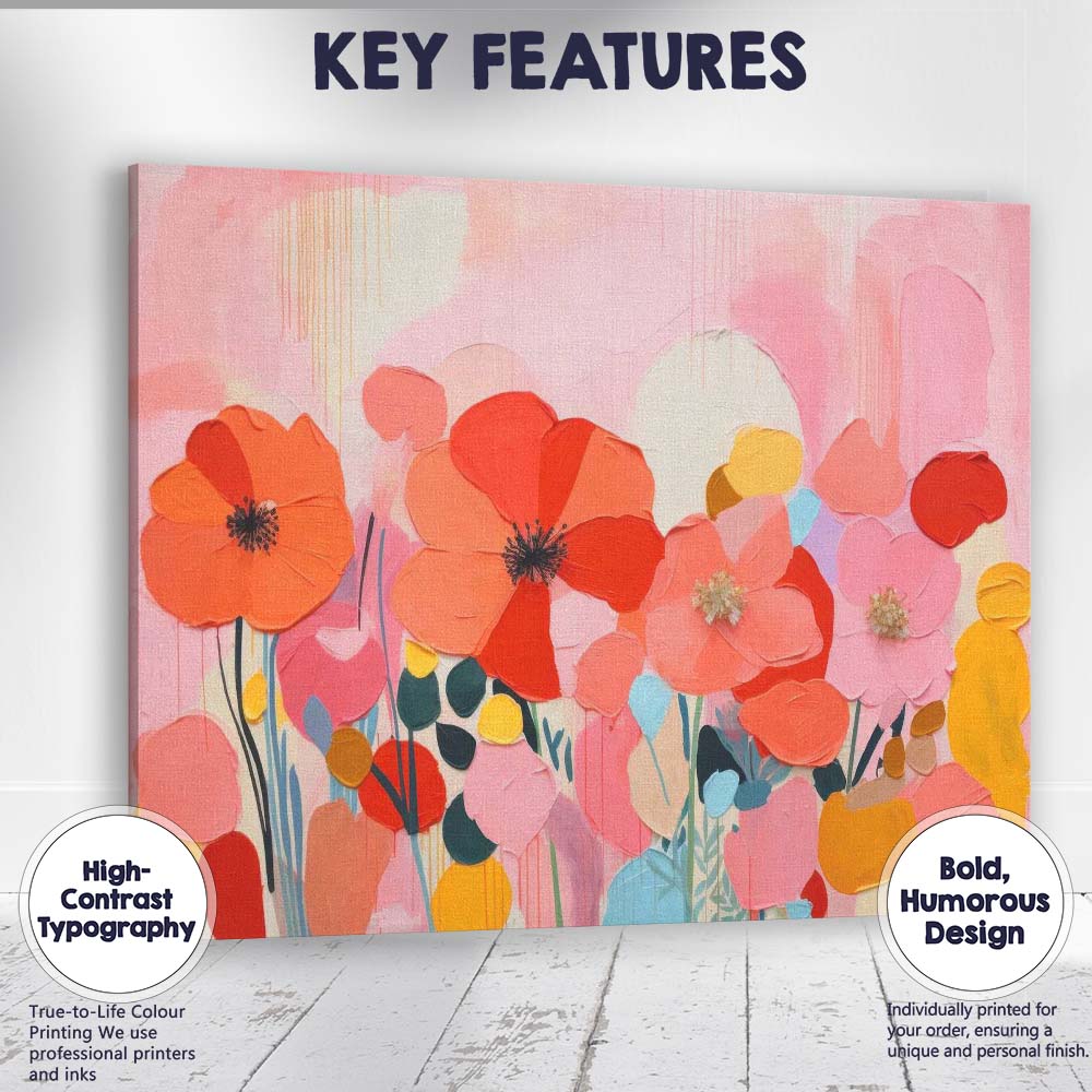 Modern Pink Floral Garden Abstract Palette Knife Painting Canvas Wall Art Print Decor Picture Ready to Hang