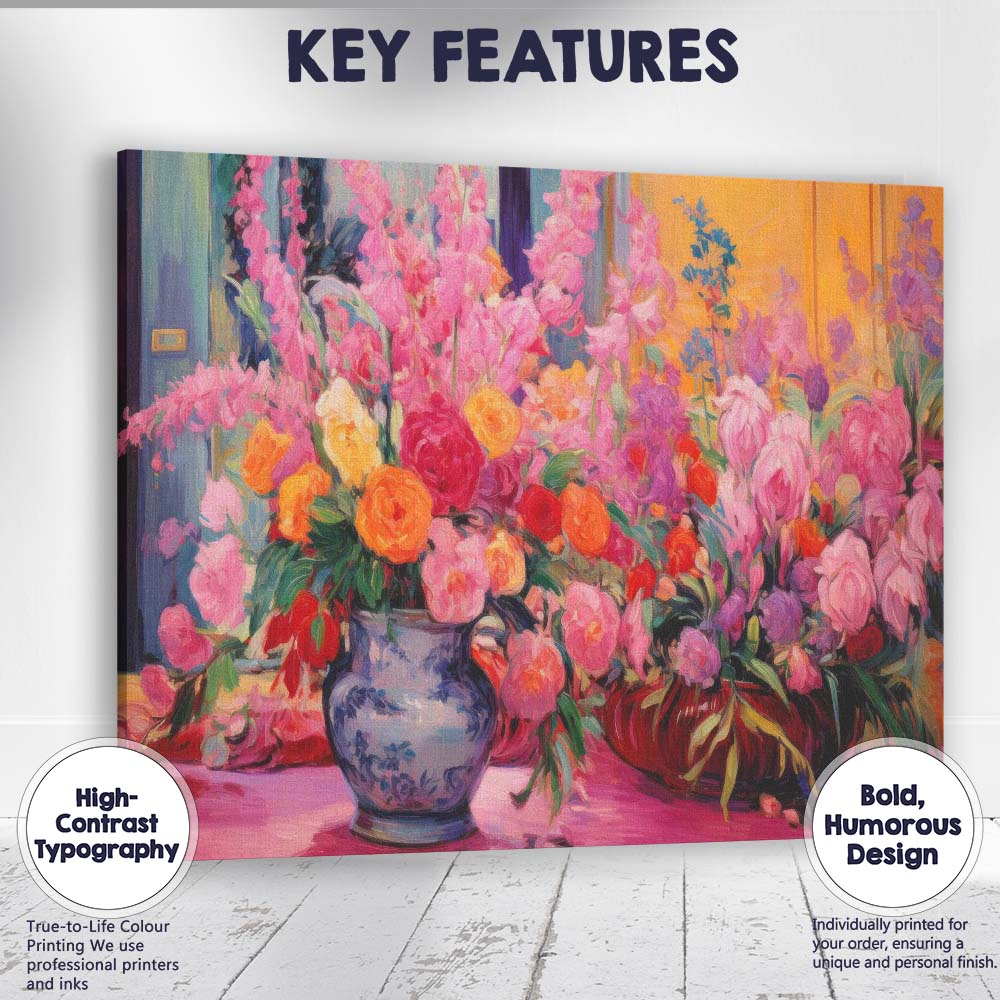 Luxurious Colourful Floral Bouquet Still Life Impressionist Canvas Wall Art Print Decor Picture Ready to Hang