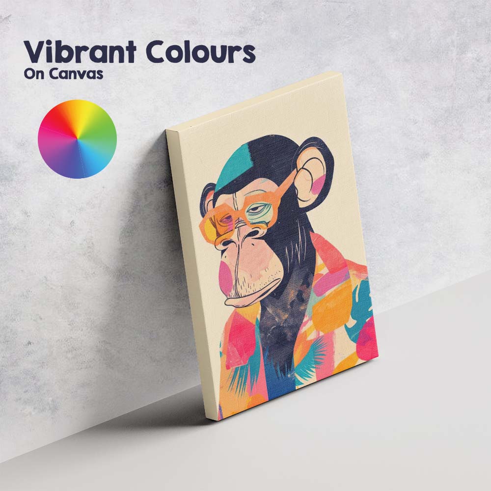Fashionable Chimpanzee Wearing Colourful Glasses Modern Pop Art Portrait Canvas Wall Art Print Decor Picture Ready to Hang