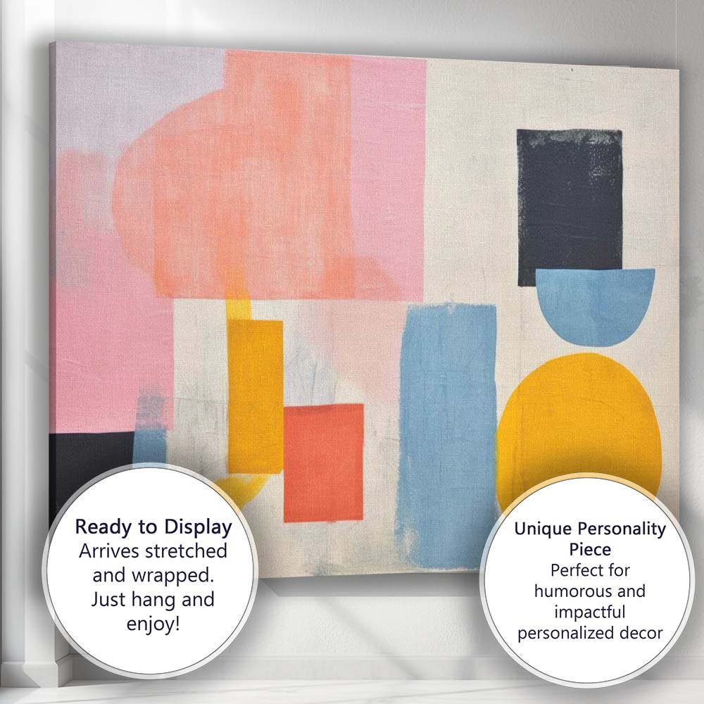 Abstract Pastel Geometric Shapes Mid Century Modern Canvas Wall Art Print Decor Picture Ready to Hang