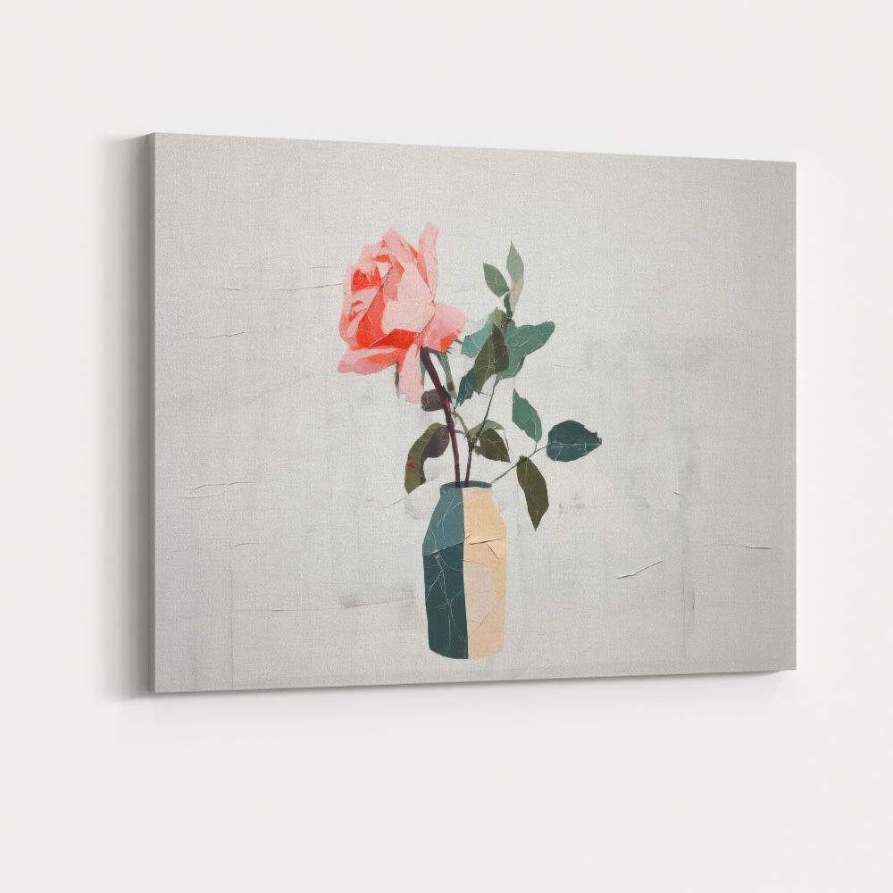 Minimalist Pink Rose Botanical Vase Still Life Canvas Wall Art Print Decor Picture Ready to Hang
