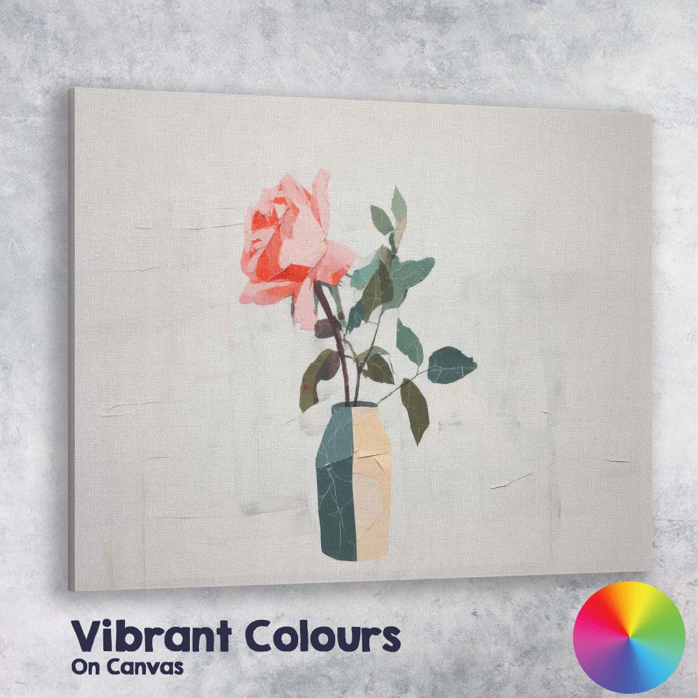 Minimalist Pink Rose Botanical Vase Still Life Canvas Wall Art Print Decor Picture Ready to Hang