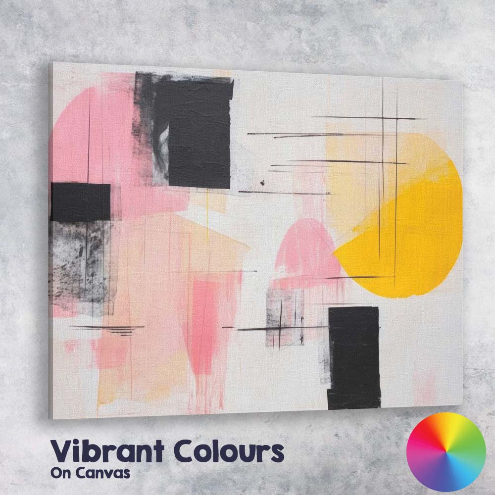 Abstract Pink Yellow Black Geometric Contemporary Canvas Wall Art Print Decor Picture Ready to Hang