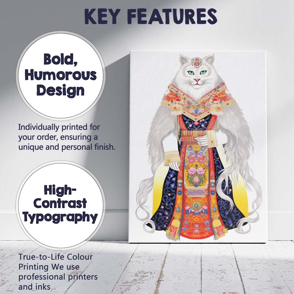 Regal White Cat Royal Portrait Ornate Traditional Costume Canvas Wall Art Print Decor Picture Ready to Hang