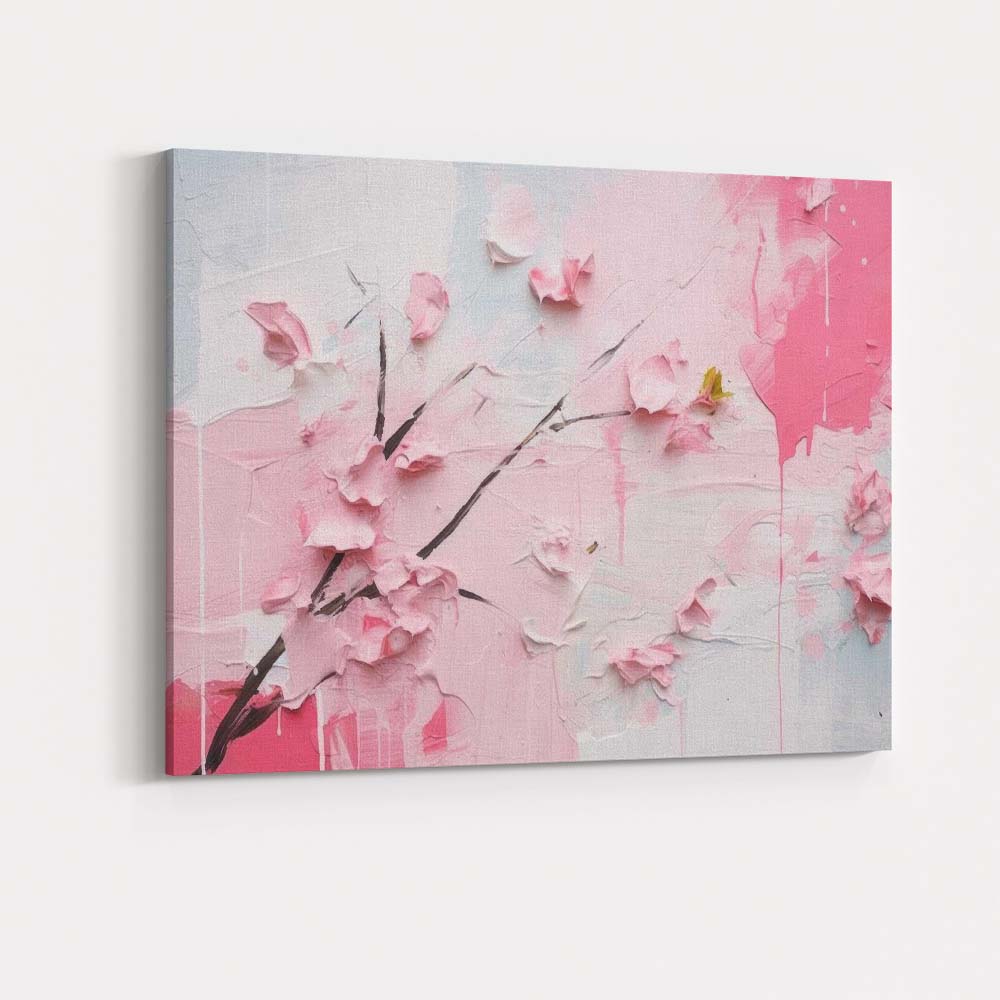 Soft Pink Cherry Blossom Textured Floral Abstract Canvas Wall Art Print Decor Picture Ready to Hang