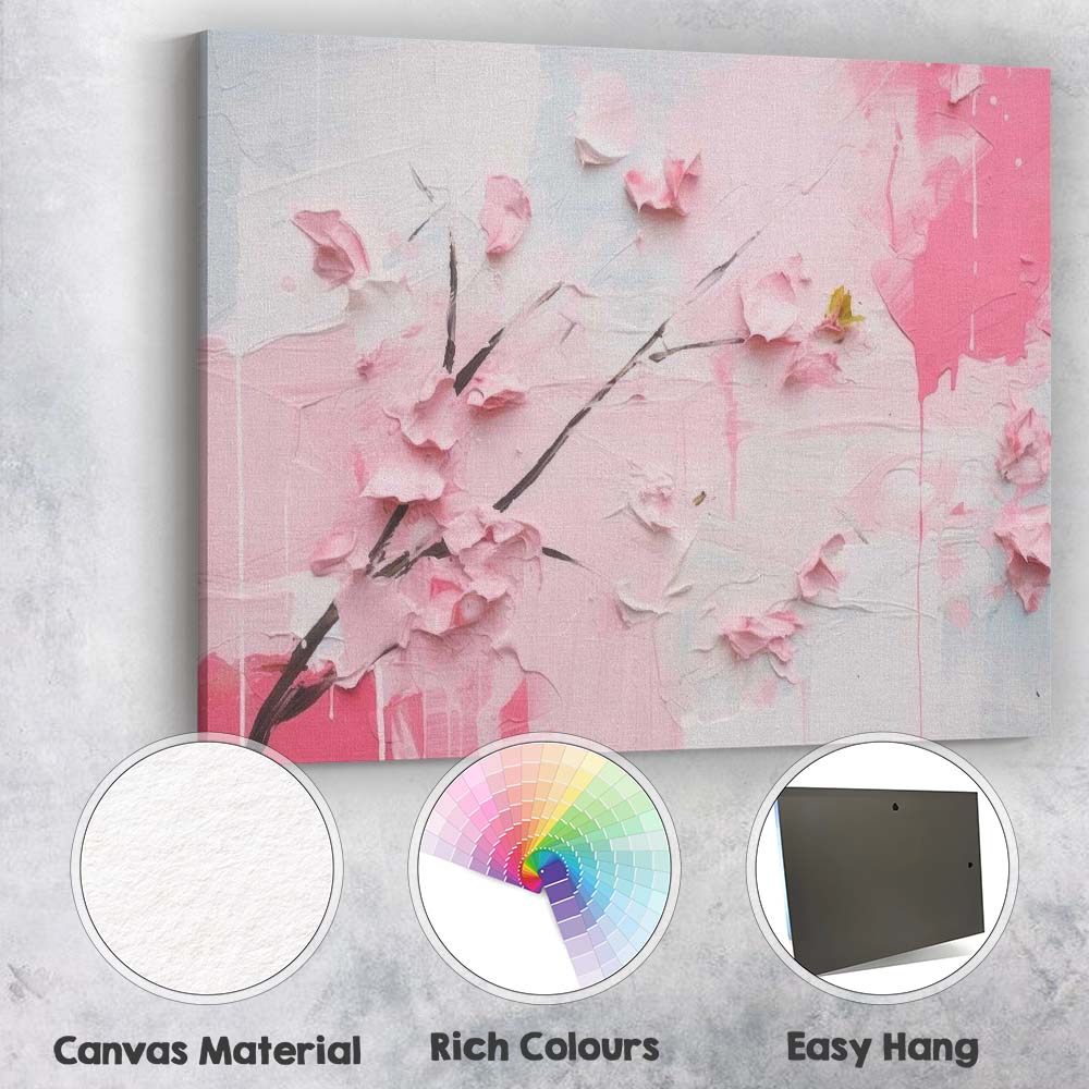 Soft Pink Cherry Blossom Textured Floral Abstract Canvas Wall Art Print Decor Picture Ready to Hang