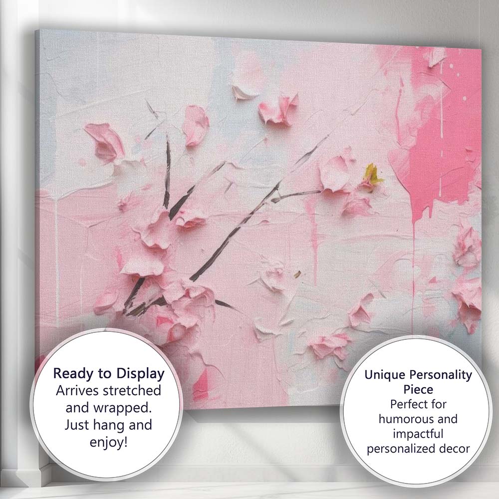 Soft Pink Cherry Blossom Textured Floral Abstract Canvas Wall Art Print Decor Picture Ready to Hang