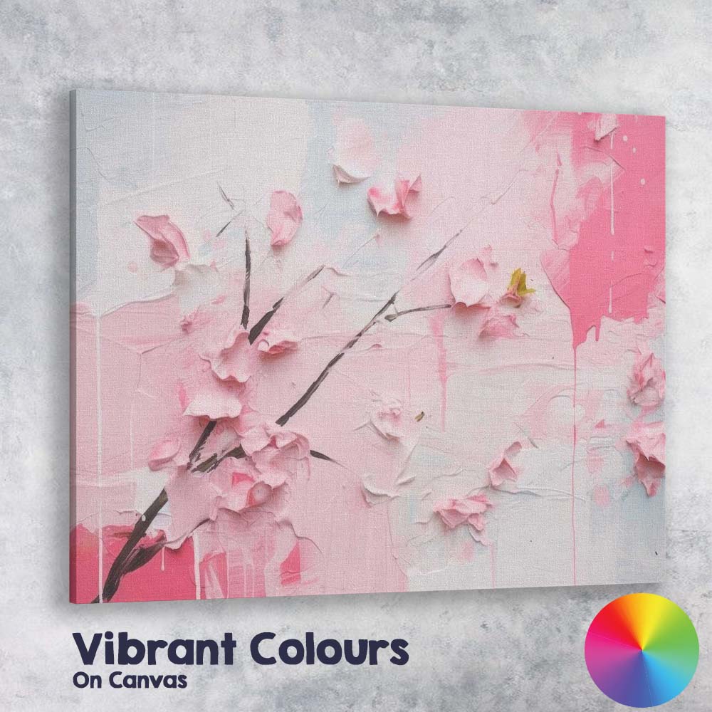 Soft Pink Cherry Blossom Textured Floral Abstract Canvas Wall Art Print Decor Picture Ready to Hang