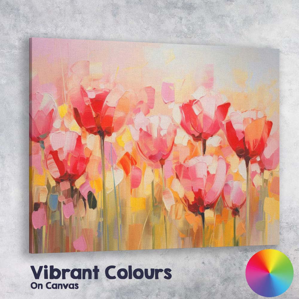 Vibrant Pink Tulip Field Abstract Floral Painting Canvas Wall Art Print Decor Picture Ready to Hang