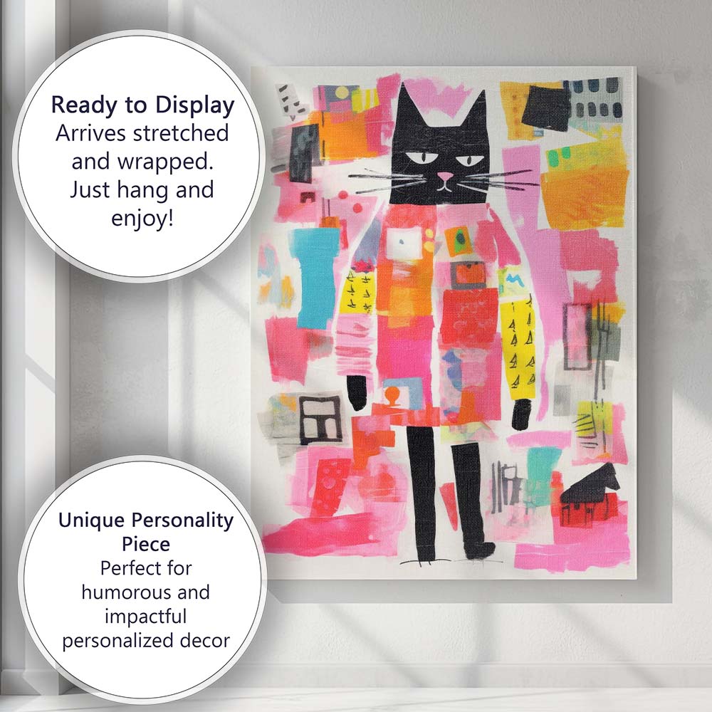 Colourful Abstract Black Cat Modern Pop Art Canvas Wall Art Print Decor Picture Ready to Hang