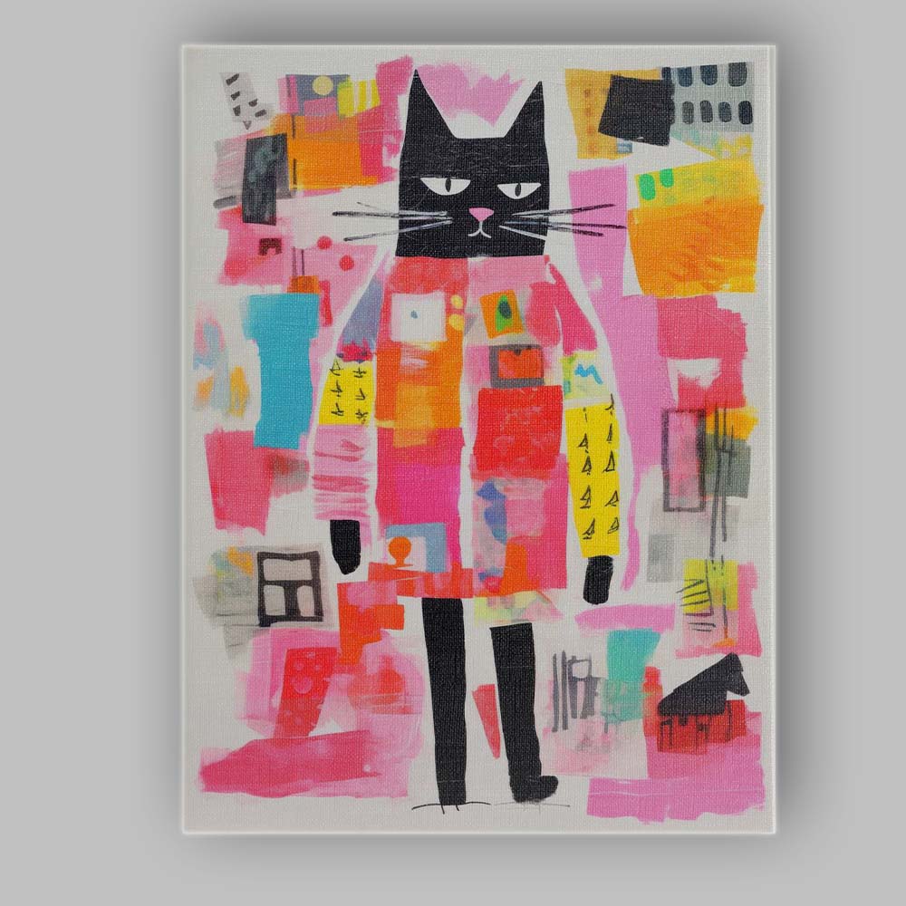 Colourful Abstract Black Cat Modern Pop Art Canvas Wall Art Print Decor Picture Ready to Hang