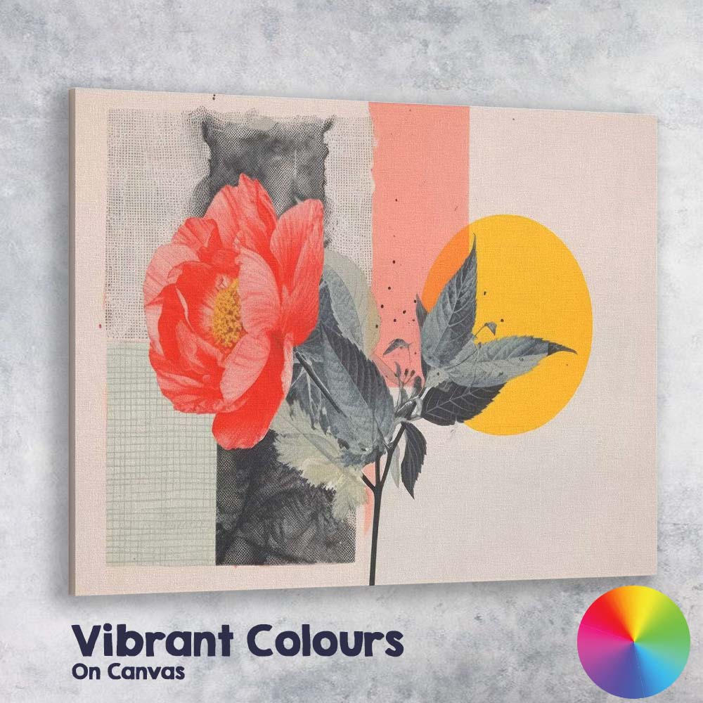 Modern Coral Rose Geometric Collage Floral Canvas Wall Art Print Decor Picture Ready to Hang