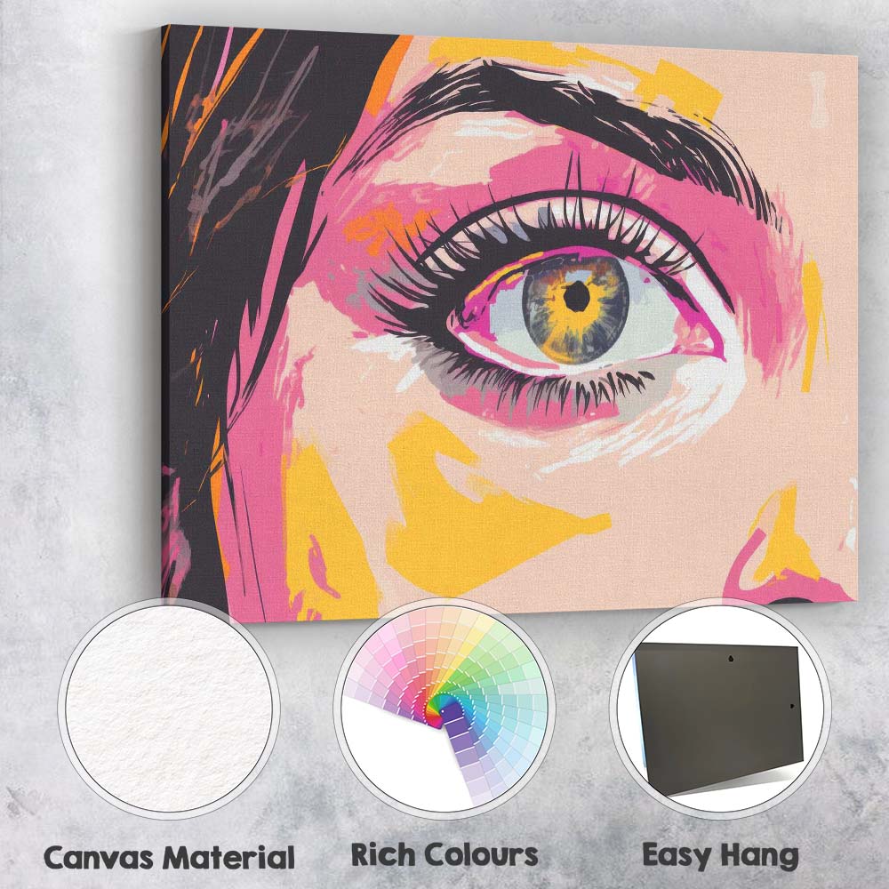 Vibrant Pop Art Woman Eye Close Up Contemporary Portrait Canvas Wall Art Print Decor Picture Ready to Hang