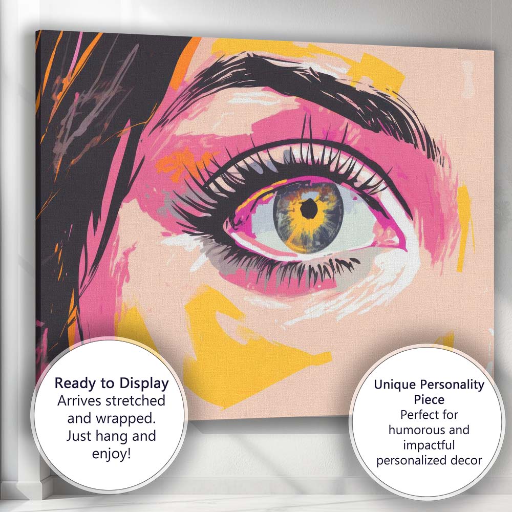 Vibrant Pop Art Woman Eye Close Up Contemporary Portrait Canvas Wall Art Print Decor Picture Ready to Hang