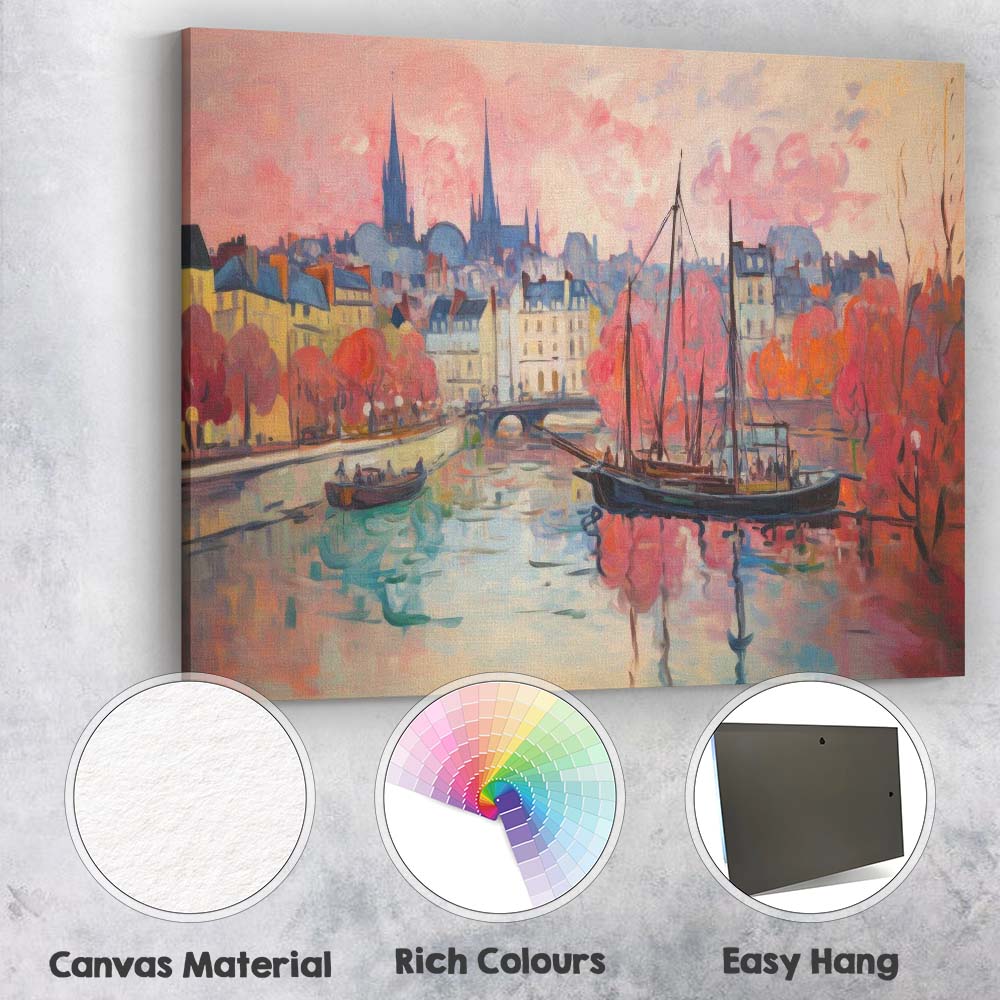 Autumn Riverside Harbour Historic European Town Impressionist Landscape Canvas Wall Art Print Decor Picture Ready to Hang