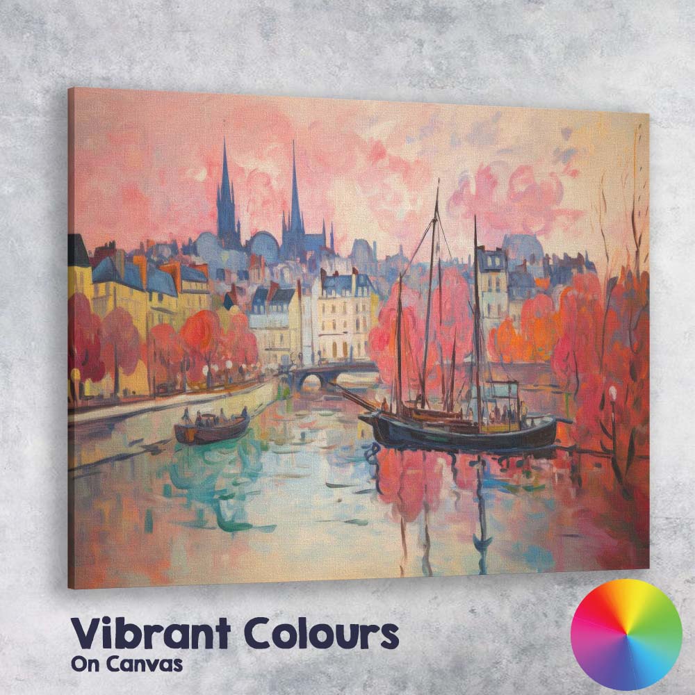 Autumn Riverside Harbour Historic European Town Impressionist Landscape Canvas Wall Art Print Decor Picture Ready to Hang
