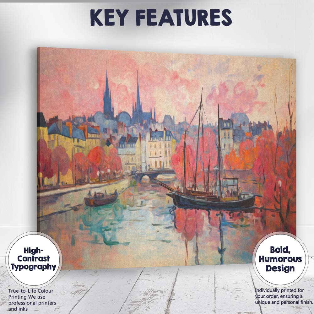 Autumn Riverside Harbour Historic European Town Impressionist Landscape Canvas Wall Art Print Decor Picture Ready to Hang