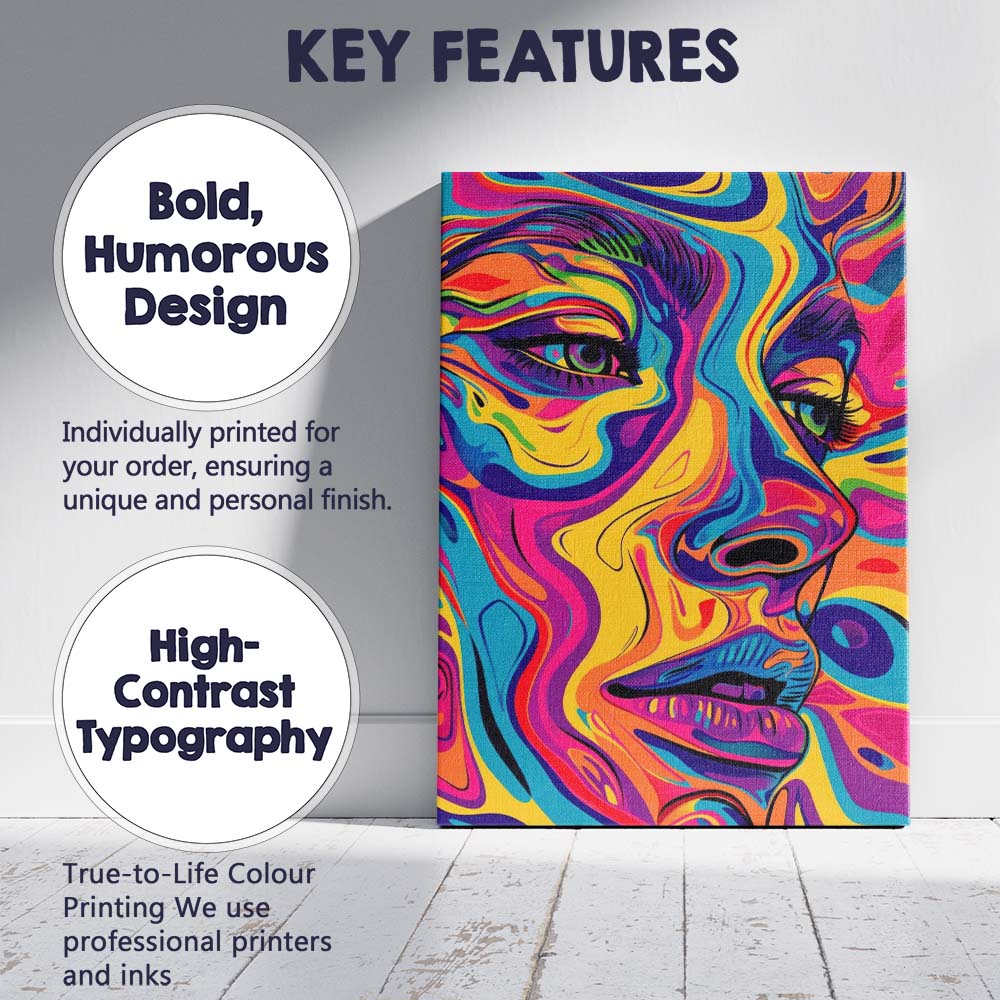 Vibrant Psychedelic Colourful Abstract Woman Portrait Pop Art Canvas Wall Art Print Decor Picture Ready to Hang
