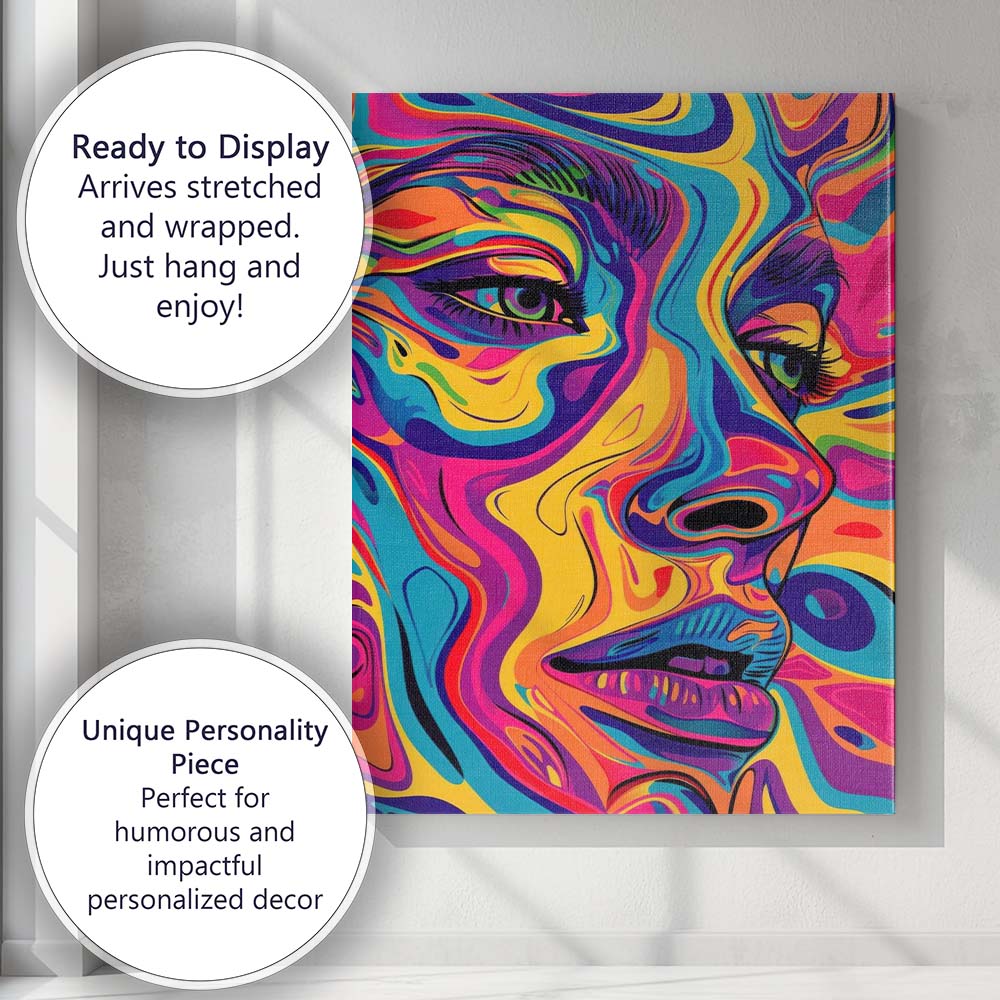 Vibrant Psychedelic Colourful Abstract Woman Portrait Pop Art Canvas Wall Art Print Decor Picture Ready to Hang