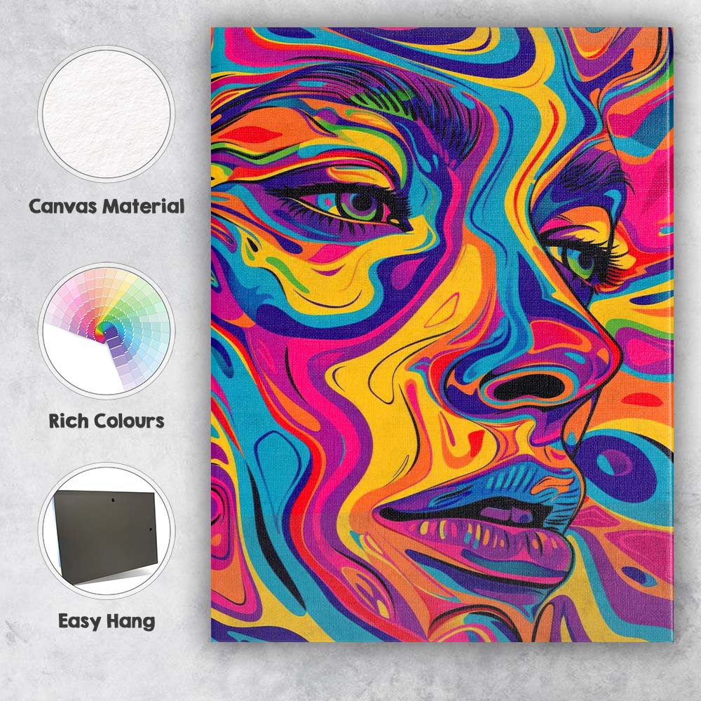 Vibrant Psychedelic Colourful Abstract Woman Portrait Pop Art Canvas Wall Art Print Decor Picture Ready to Hang