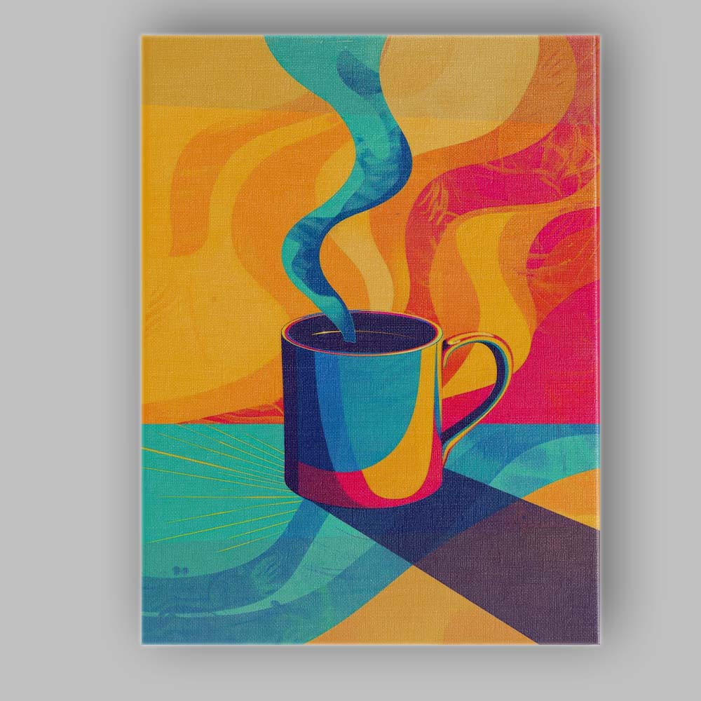 Modern Colourful Abstract Coffee Cup Contemporary Pop Art Canvas Wall Art Print Decor Picture Ready to Hang