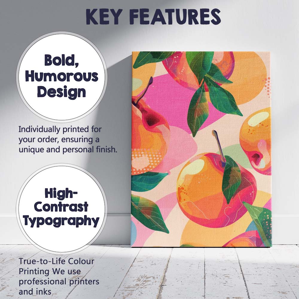 Colourful Peach Fruit Abstract Geometric Pattern Canvas Wall Art Print Decor Picture Ready to Hang