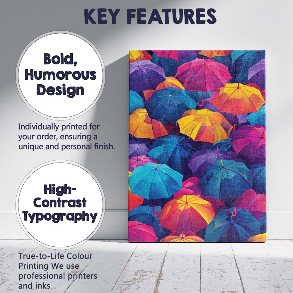 Vibrant Multicoloured Umbrella Pattern Modern Pop Art Canvas Wall Art Print Decor Picture Ready to Hang