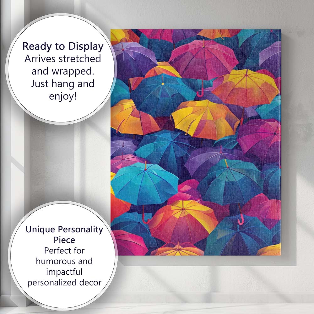 Vibrant Multicoloured Umbrella Pattern Modern Pop Art Canvas Wall Art Print Decor Picture Ready to Hang