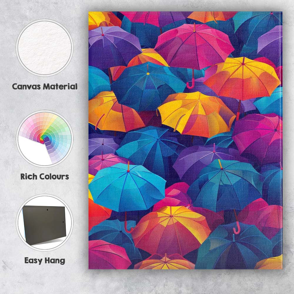Vibrant Multicoloured Umbrella Pattern Modern Pop Art Canvas Wall Art Print Decor Picture Ready to Hang