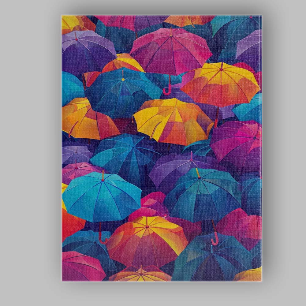 Vibrant Multicoloured Umbrella Pattern Modern Pop Art Canvas Wall Art Print Decor Picture Ready to Hang