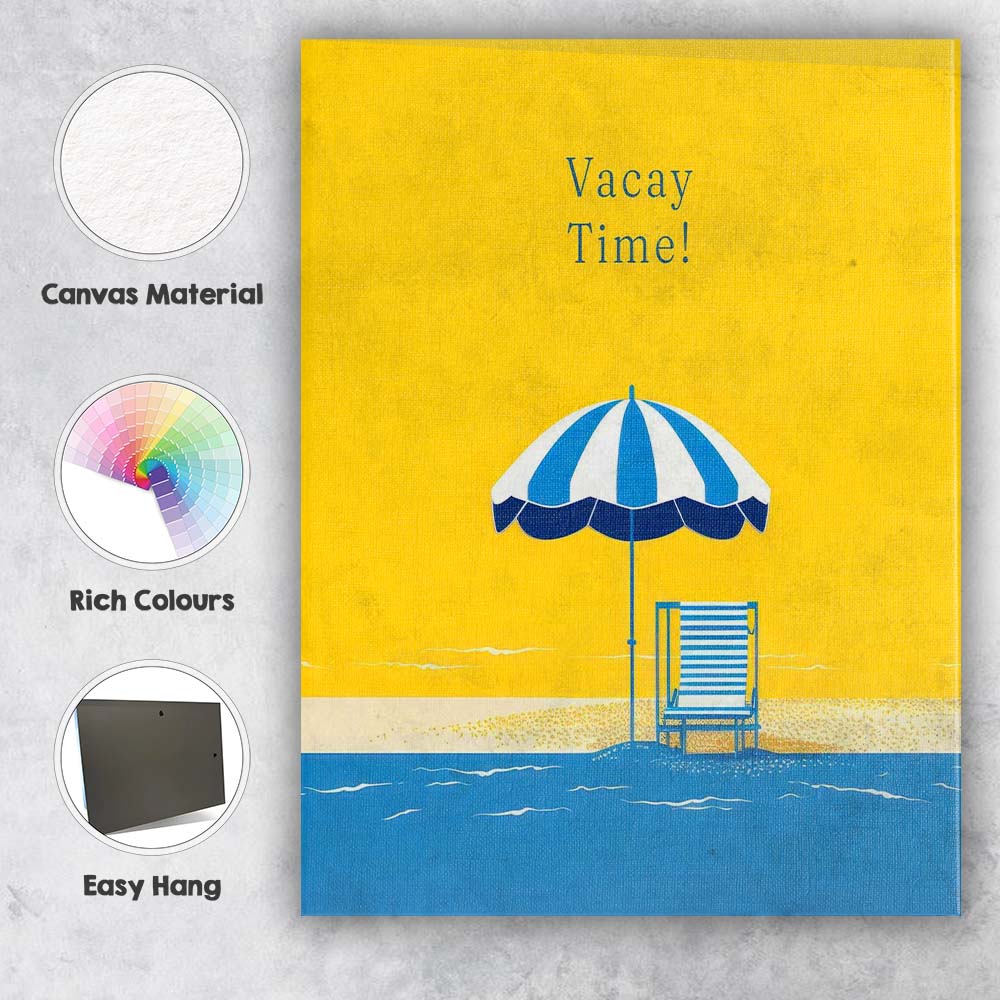 Vacay Time Beach Chair Umbrella Minimalist Summer Canvas Wall Art Print Decor Picture Ready to Hang
