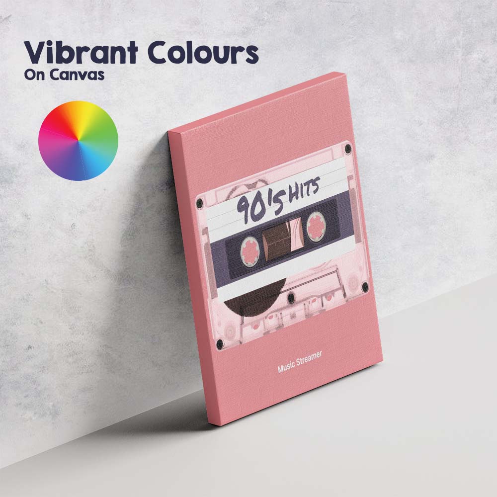 Retro Pink Nineties Hits Cassette Tape Music Typography Canvas Wall Art Print Decor Picture Ready to Hang