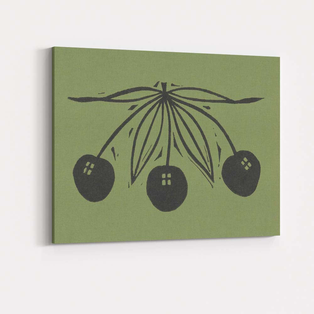 Minimalist Black Cherries Botanical Linocut Illustration Canvas Wall Art Print Decor Picture Ready to Hang