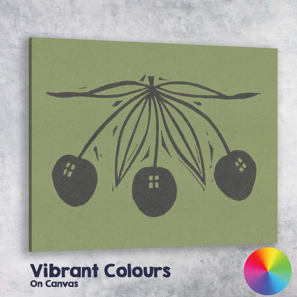 Minimalist Black Cherries Botanical Linocut Illustration Canvas Wall Art Print Decor Picture Ready to Hang