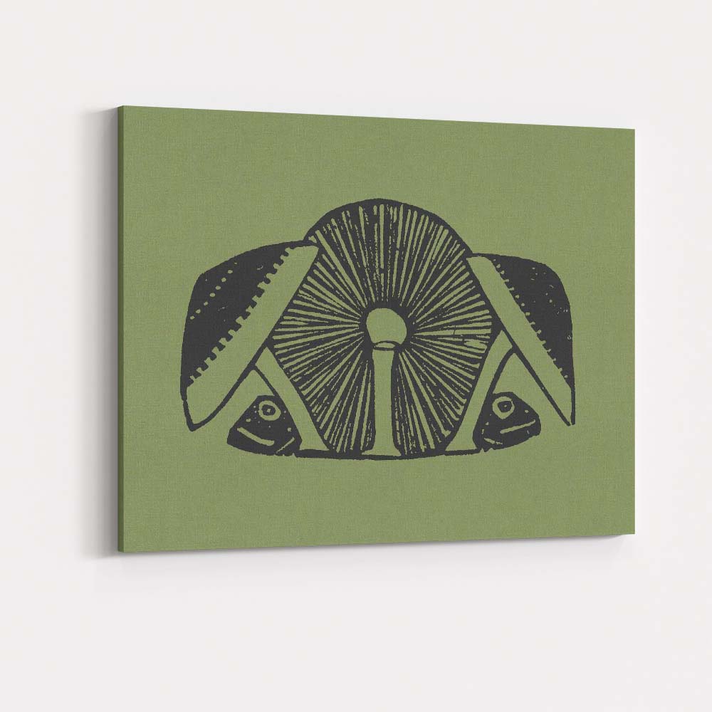 Traditional Folk Art Mushroom Nature Linocut Illustration Canvas Wall Art Print Decor Picture Ready to Hang