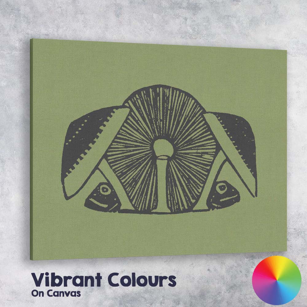 Traditional Folk Art Mushroom Nature Linocut Illustration Canvas Wall Art Print Decor Picture Ready to Hang