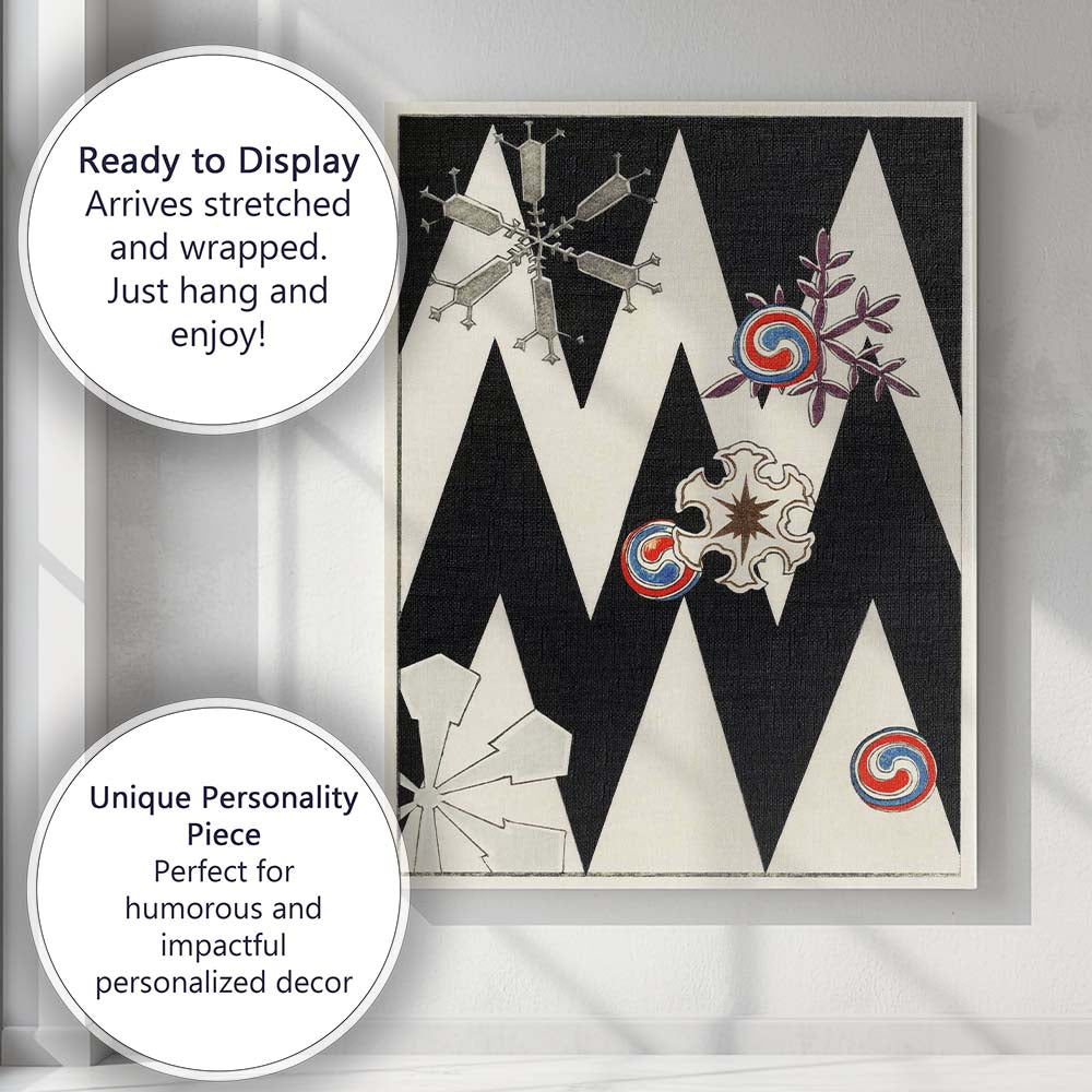 Black White Zigzag Geometric Snowflake Scandinavian Folk Art Canvas Wall Art Print Decor Picture Ready to Hang