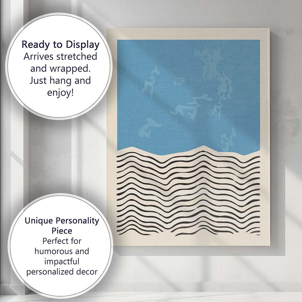 Minimalist Blue Wavy Line Abstract Geometric Canvas Wall Art Print Decor Picture Ready to Hang