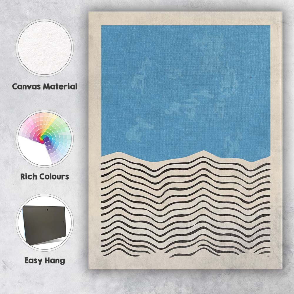 Minimalist Blue Wavy Line Abstract Geometric Canvas Wall Art Print Decor Picture Ready to Hang