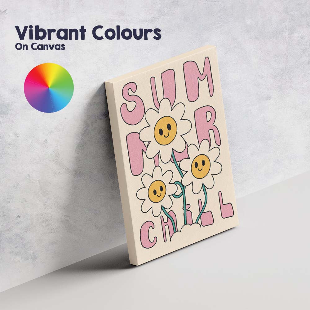 Summer Chill Smiling Daisy Typography Retro Floral Canvas Wall Art Print Decor Picture Ready to Hang