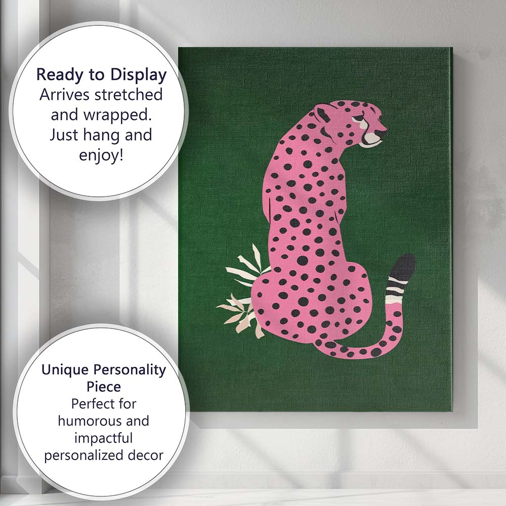 Pink Leopard Jungle Animal Contemporary Minimalist Illustration Canvas Wall Art Print Decor Picture Ready to Hang
